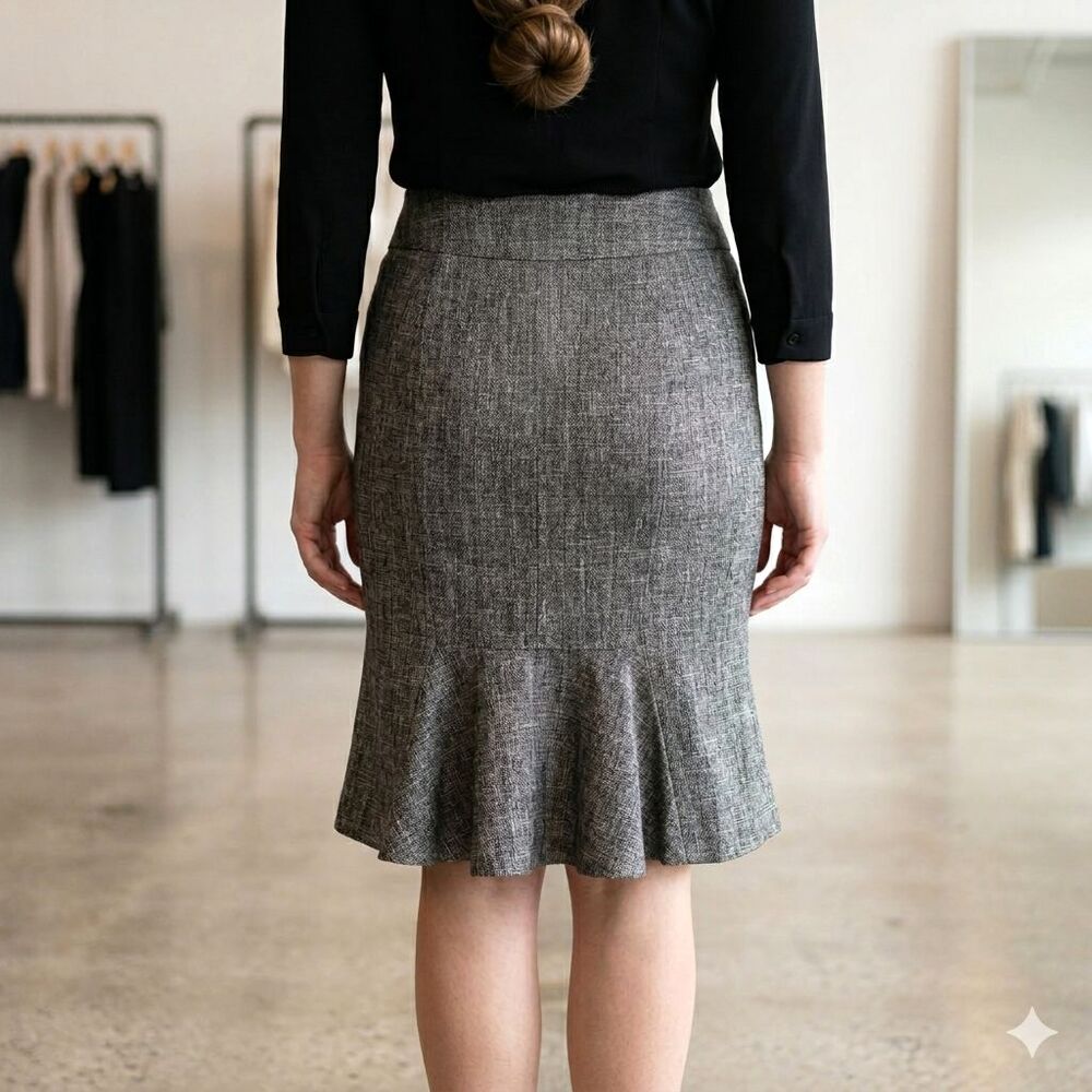 White House Black Market Tweed Pencil Skirt 4 Peplum Back Black White Corpcore